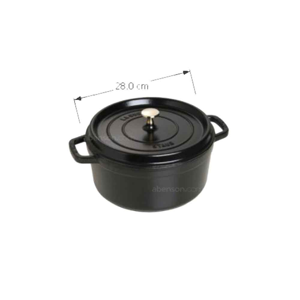 Staub Round Cocotte 28cm Black Cast Iron Casserole | Cookware