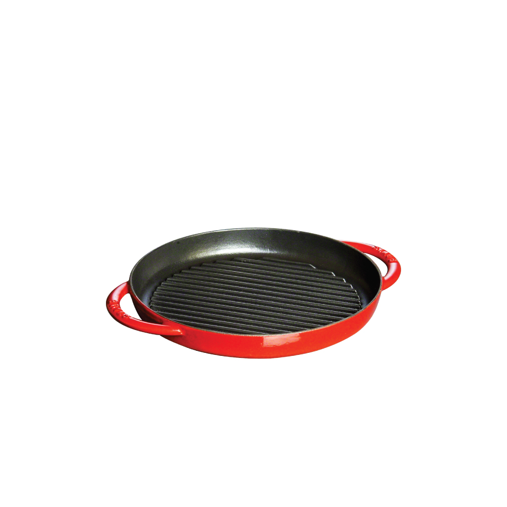 Staub Pure Grill Round 26cm Cherry Cast Iron Grill Pan | Cookware