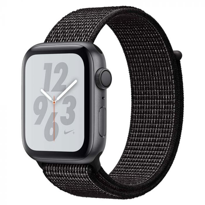 Apple Watch Nike Series 4 GPS 44mm Space Gray Aluminum Case with Black Nike Sport Loop Smartwatch Wearables Mobile Abenson