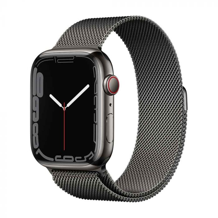 Apple Watch Series 7 GPS Cellular 45mm Graphite Stainless Steel Case with Graphite Milanese Loop Smartwatch Wearables Mobile Abenson