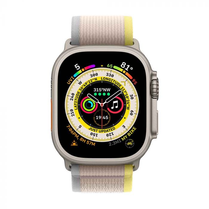 Apple Watch Ultra GPS Cellular 49mm Titanium Case with Yellow/Beige Trail  Loop, Small/Medium Wearables Mobile