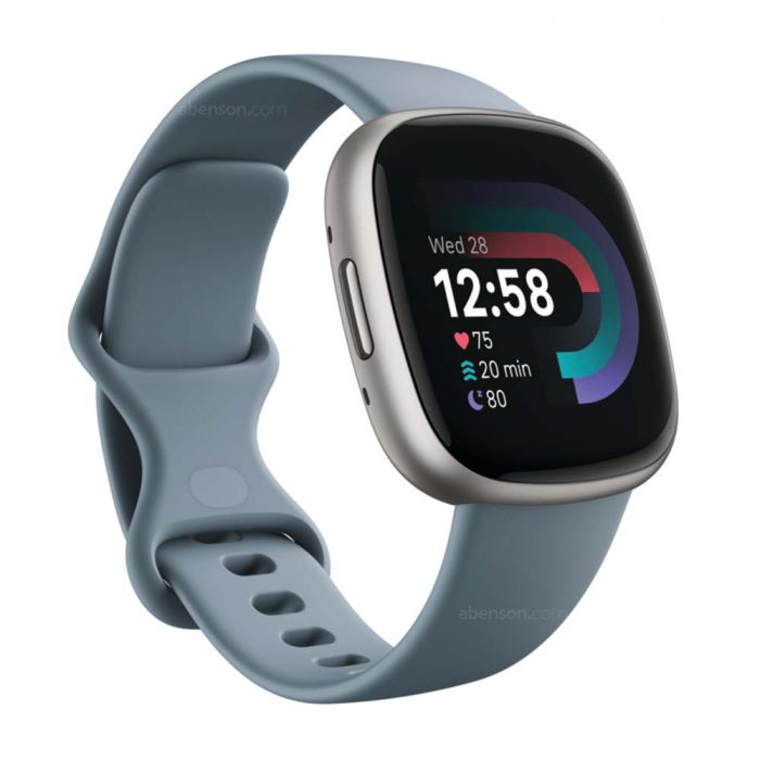 Fitbit Versa 4 Waterfall Blue Platinum Health and Fitness Tracker Smartwatch Wearables Mobile Abenson