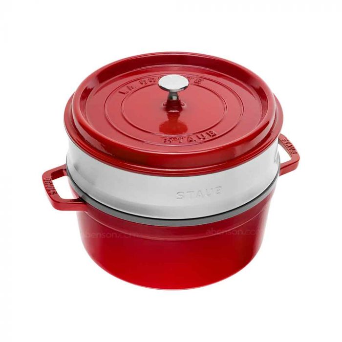 Staub Steam Round 26cm Cherry Cocotte with Steamer Cast Iron