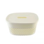 Cascade Small Beige Weave Basket with Lid
