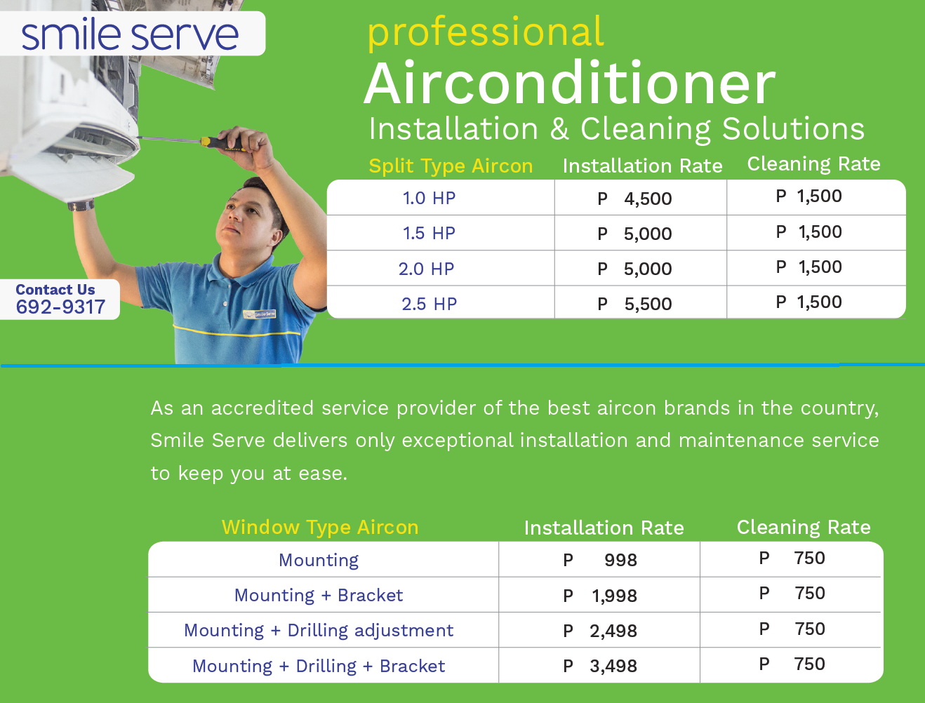 aircon installation cleaning rate